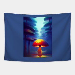 DREAMY SURREAL RED MUSHROOMS IN BLUE FOREST Tapestry