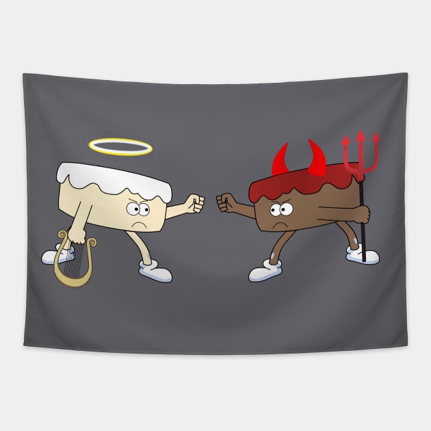 Angel vs Devil Food Cake Tapestry by 9teen