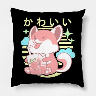 Kawaii Aesthetics Japanese Strawberry Milk Shake かわいい Fox - Pink - Strawberry Milk Pillow