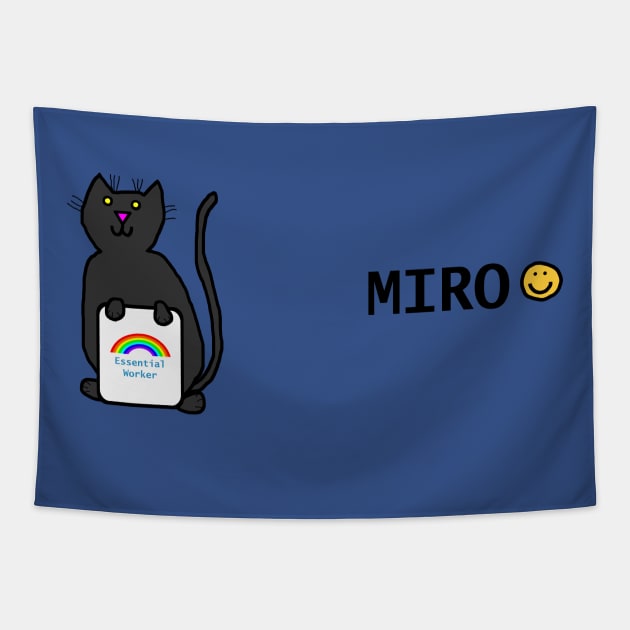 Miro Cute Cat Essential Worker Rainbow Tapestry by ellenhenryart