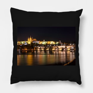 Prague and The Charles bridge and Castle at night Pillow