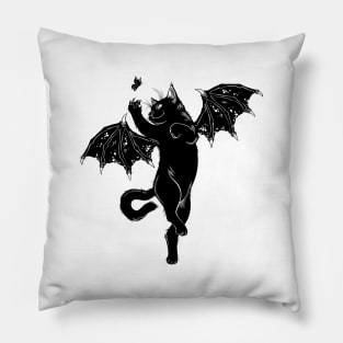 flying cat bat hunt butterfly Pillow