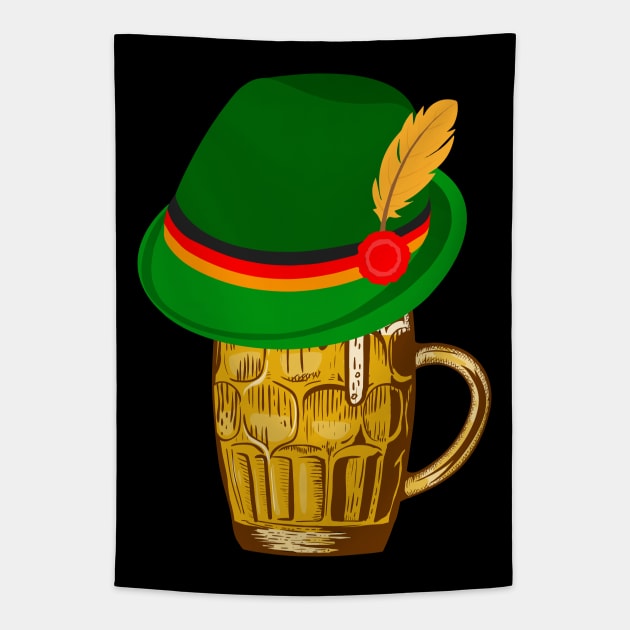 Oktoberfest Beer With Traditional German Hat Tapestry by Xeire