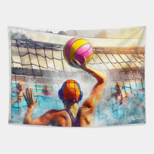 Artistic illustration of women playing water polo Tapestry