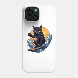 Black Cat Surfing Phone Case