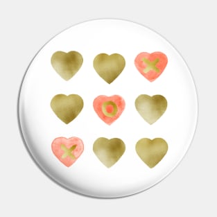 Tic Tac Toe hearts - peach and gold Pin