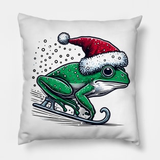 Frog Ice Skating Christmas Pillow