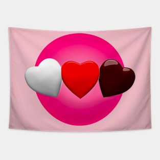 Three red hearts in chocolate pink love Tapestry