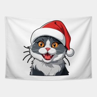 Cat with Christmas Hat Tapestry