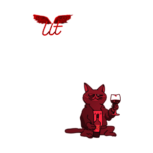 LitQ - Cute cat drinks wine on Valentine's Day anime art vibe T-Shirt