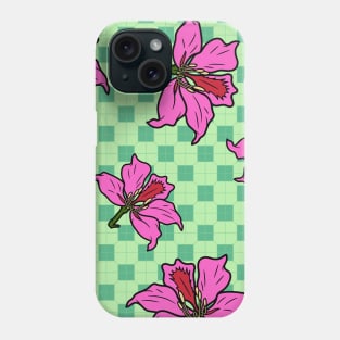 Hong Kong Bauhinia with Mint Green Tile Floor Pattern - Summer Flower Pattern Phone Case