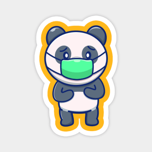 Cute Panda Wearing Mask Cartoon Magnet