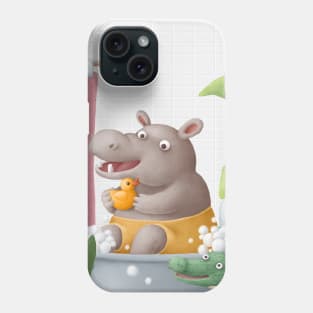 Cute hippo taking bath. Phone Case