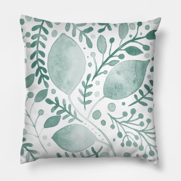 Watercolor leaves - greyish green Pillow by wackapacka