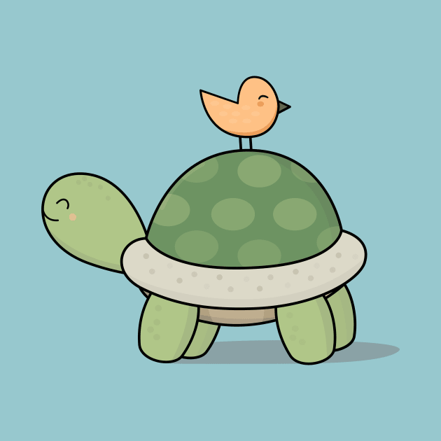 Kawaii Cute Tortoise and Bird by wordsberry