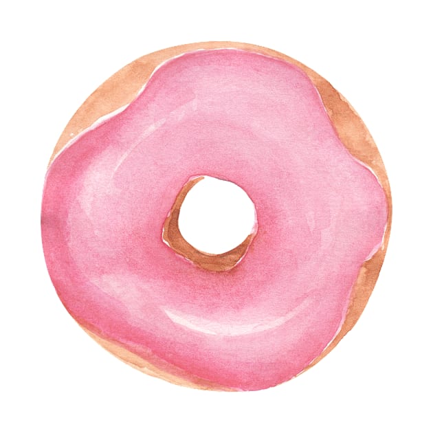 Pink donut watercolor painting by shoko