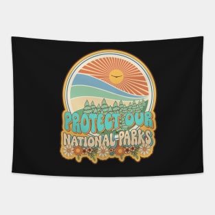 Protect our national parks retro climate call to action groovy hippie biologist Tapestry