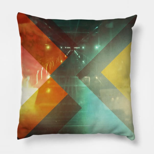 70s Orange Abstract Techno Triangles Pillow by Christine aka stine1