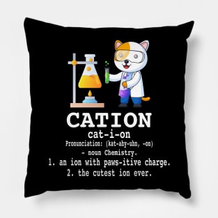 Cation - Funny Chemistry Humor Science Teacher Cat Pun Pillow