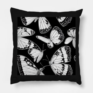 Vintage Floral Cottagecore Abstract Butterfly Wings Romantic Flower Design Black and White Pillow