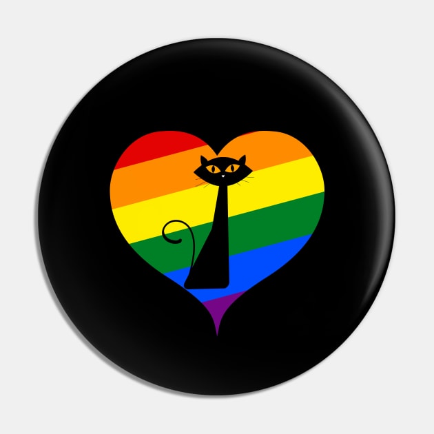 Black Cat LGBT Love Is Love Heart Support Pride Month Pin by Karin Wright