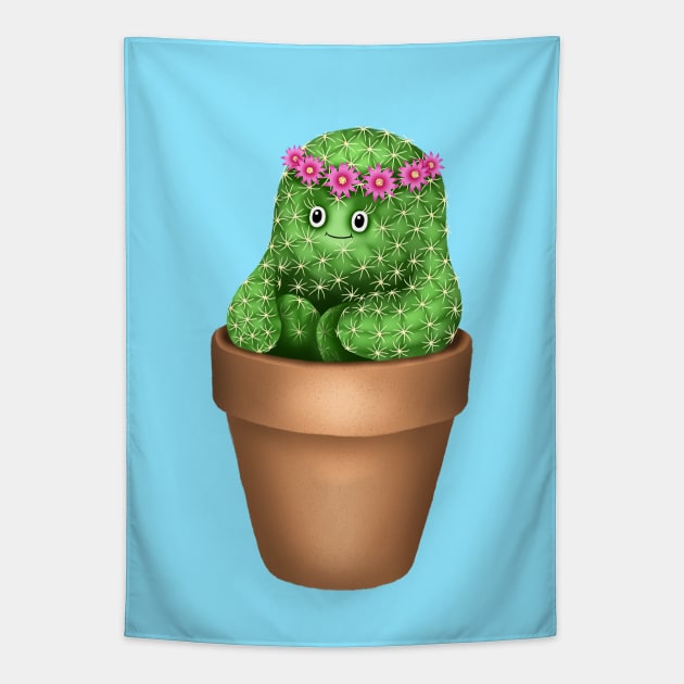 Cute Cactus (Blue Background) Tapestry by illucalliart