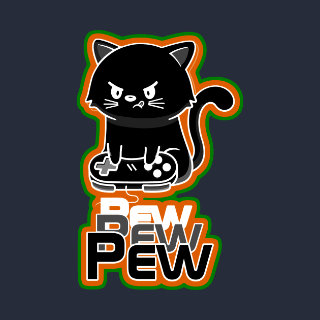 Black Cat Gamer pew pew pew by AlondraHanley