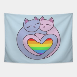 Rainbow Pride Heart Cats Kawaii Tapestry