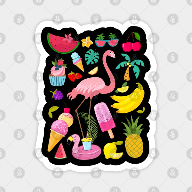 Summer Torpical Fruits Banana Flamingo Ice Cream Lover Magnet by Msafi
