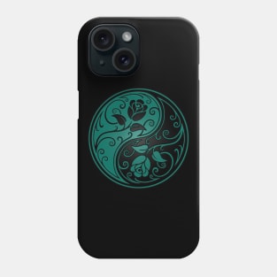 Teal Blue and Black Yin Yang Roses Phone Case