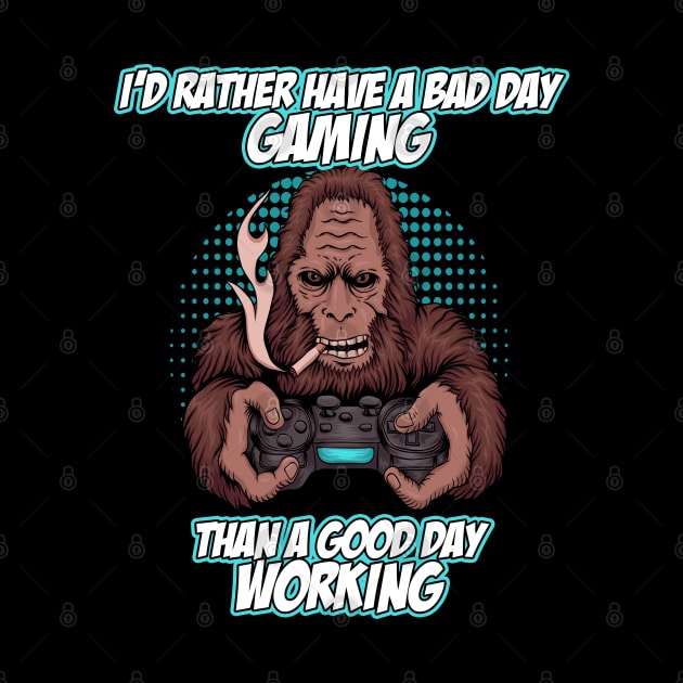 Funny Gaming Shirt Video Games Yeti Bigfoot Retro Gamer by CultTees