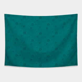 Teal Green Grunge Flowers and Hearts Pattern Tapestry