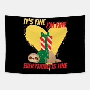 its fine im fine everything is fine funny sloth christmas design Tapestry