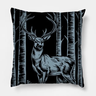 Deer in the forest - vintage blockprint Pillow