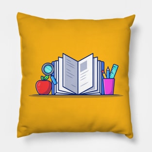 Book With Stationery, Apple And Magnifying Glass Pillow