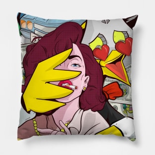 Dope chicken cartoon figure hugging pop art style illustration Pillow