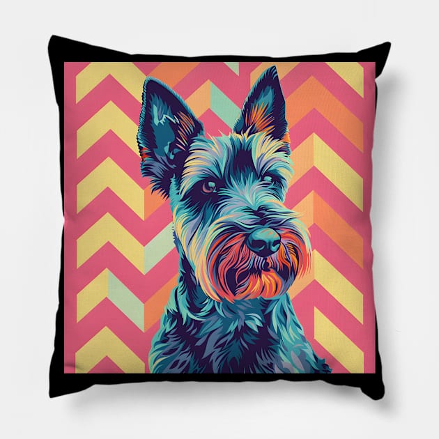 Scottish Terrier in 70's Pillow by NatashaCuteShop