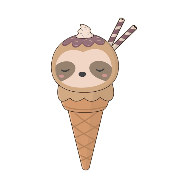 Kawaii Cute Sloth Ice Cream T-Shirt by happinessinatee