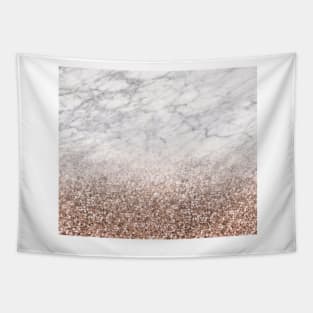 Bold ombre rose gold glitter - white marble Tapestry