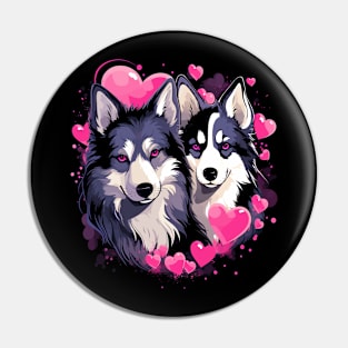 Alaskan Husky Couple Valentine Pin