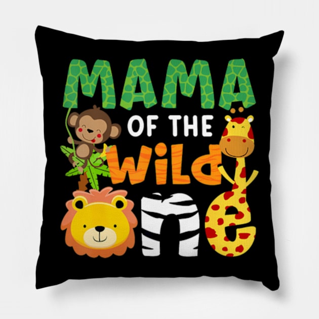 Mama of the Wild One Zoo Theme Bday Safari Jungle Animals Pillow by Eduardo