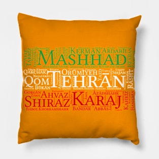 Iran Flag with City Names Word Art Pillow