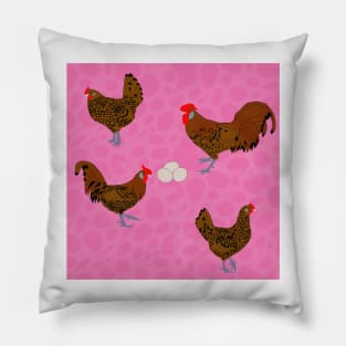 Golden Spangled Hamburg Pink Pillow