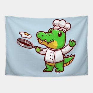 Cute Crocodile Chef Cooking Egg Cartoon Tapestry