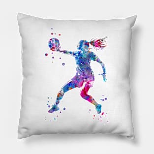 A Handball Player Girl Hits The Ball Pillow