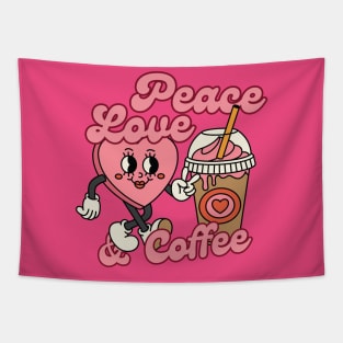 Peace Love And Coffee Cup Retro Valentine Tapestry