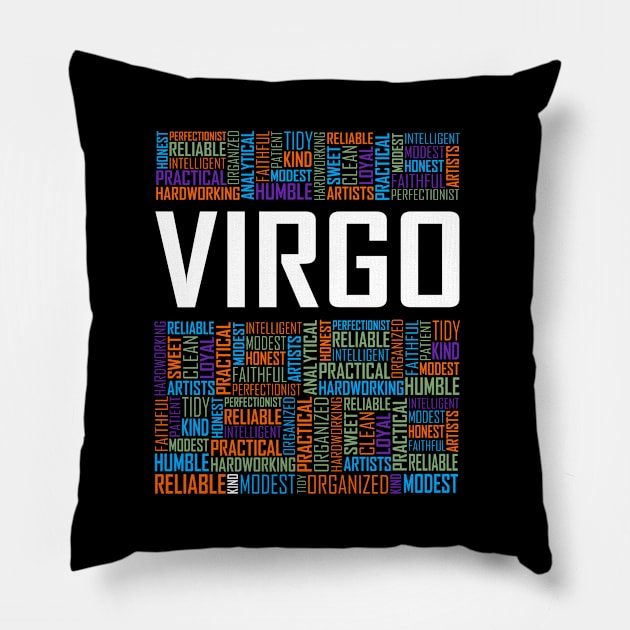 Virgo Zodiac Words Pillow by LetsBeginDesigns