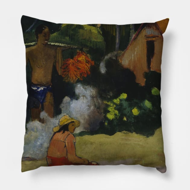 Landscape in Tahiti (Mahana Maa) by Paul Gauguin Pillow by Classic Art Stall