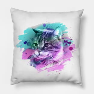 Cat head painting in soft colors Pillow