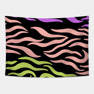 Violet Pink Yellow green Wavy pattern in Blck Tapestry